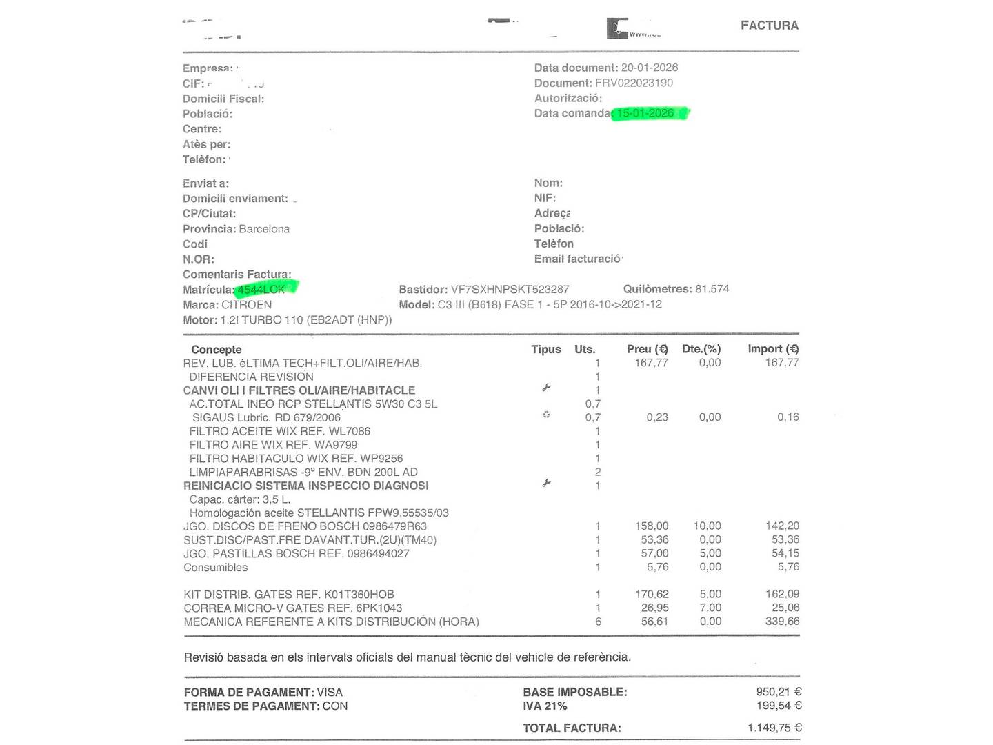 Foto del mantenimiento del Citroën C3 Citroen C3 PureTech 110 S&S Shine (110 CV)