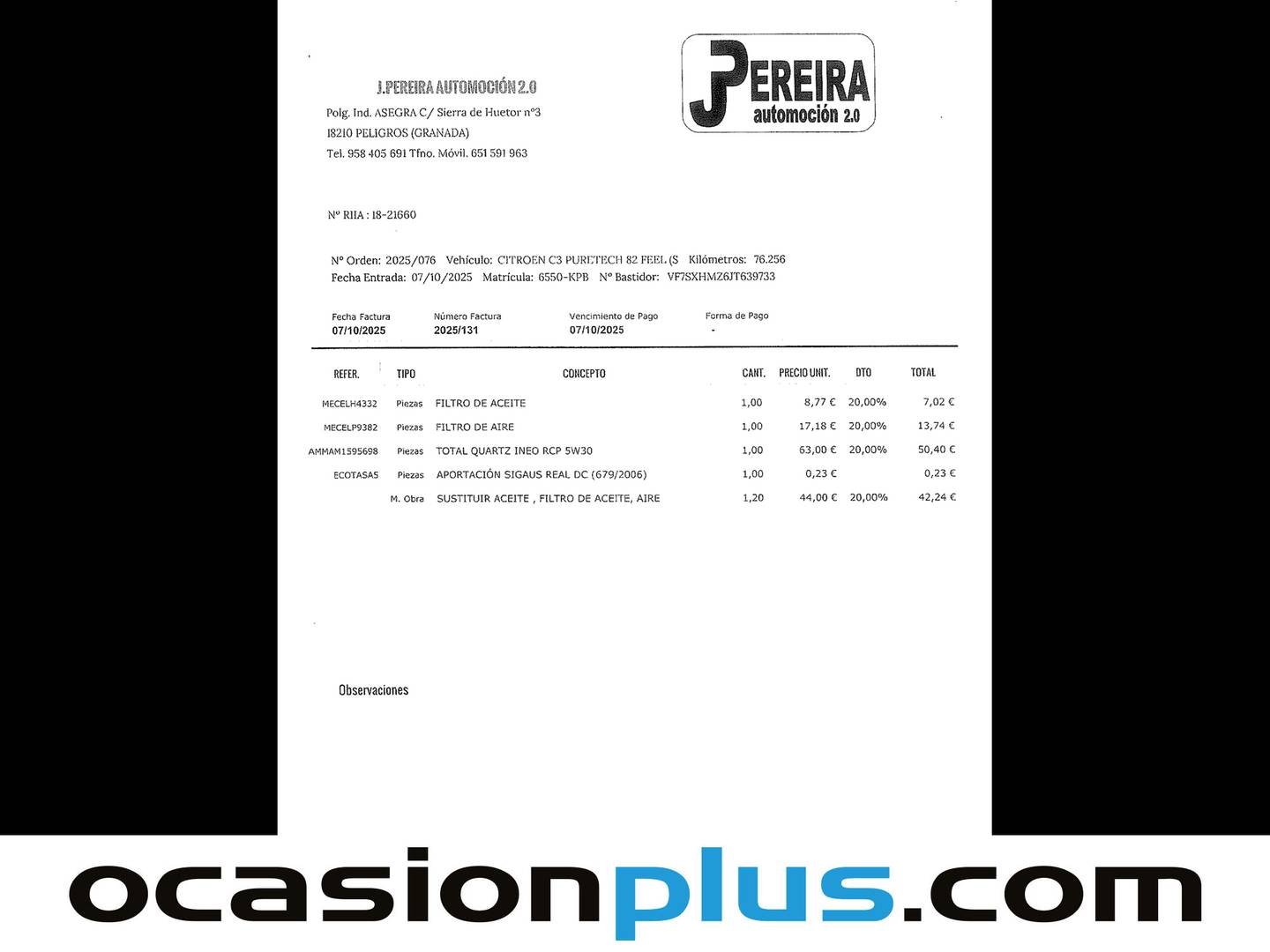 Foto del certificado del Citroën C3 Citroën C3 PureTech 82 Feel (83 CV)