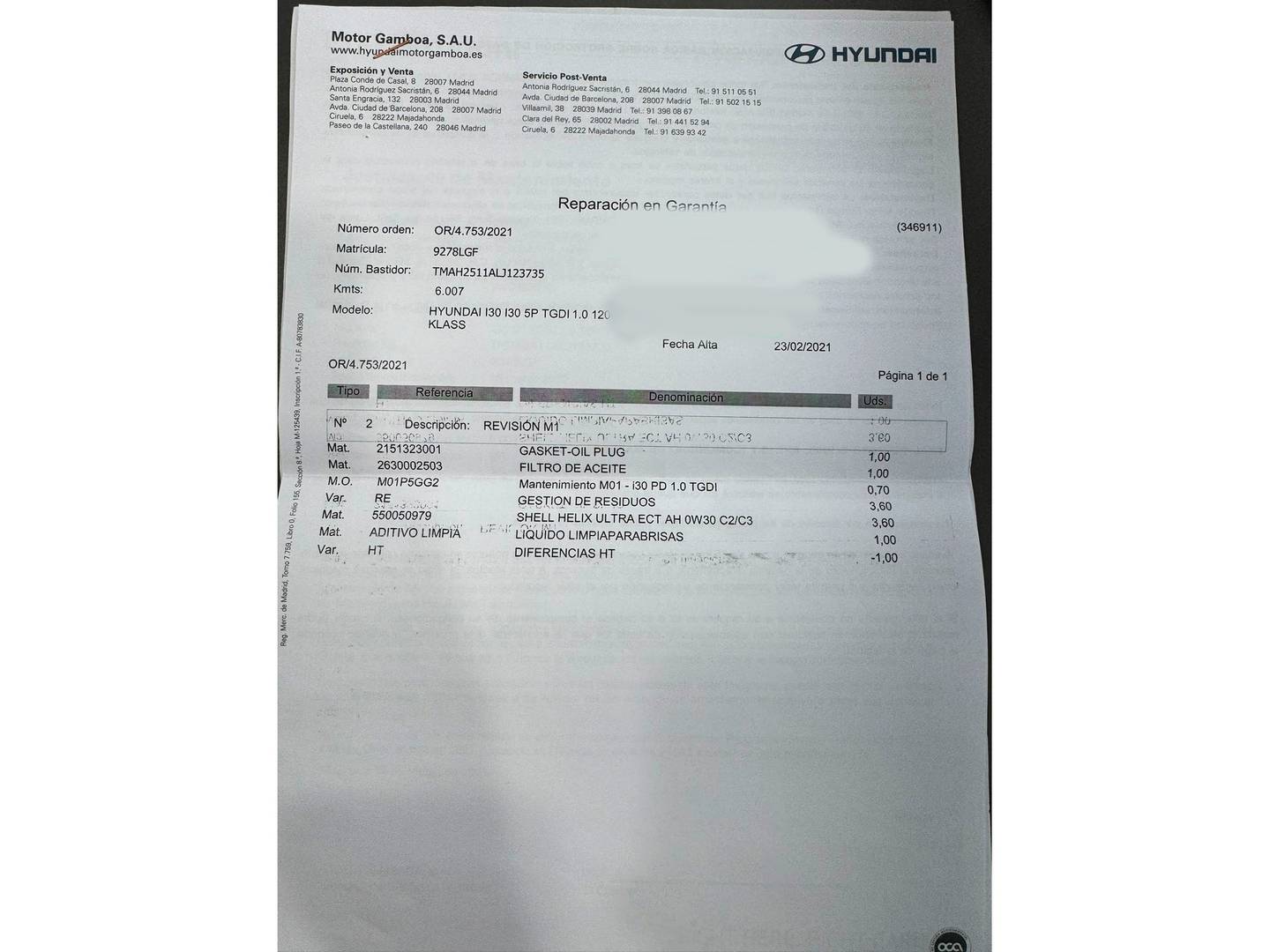 Foto del mantenimiento del Hyundai i30 Hyundai i30 1.0 TGDI Klass (120 CV)