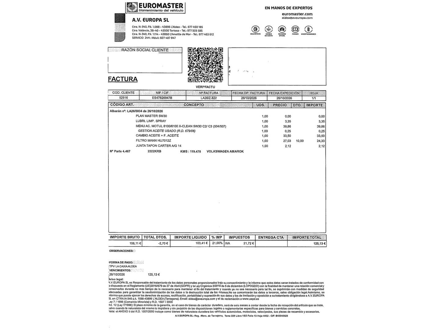 Foto del mantenimiento del Volkswagen Amarok Volkswagen Amarok 3.0 TDI BMT Connectable 4Motion (163 CV)