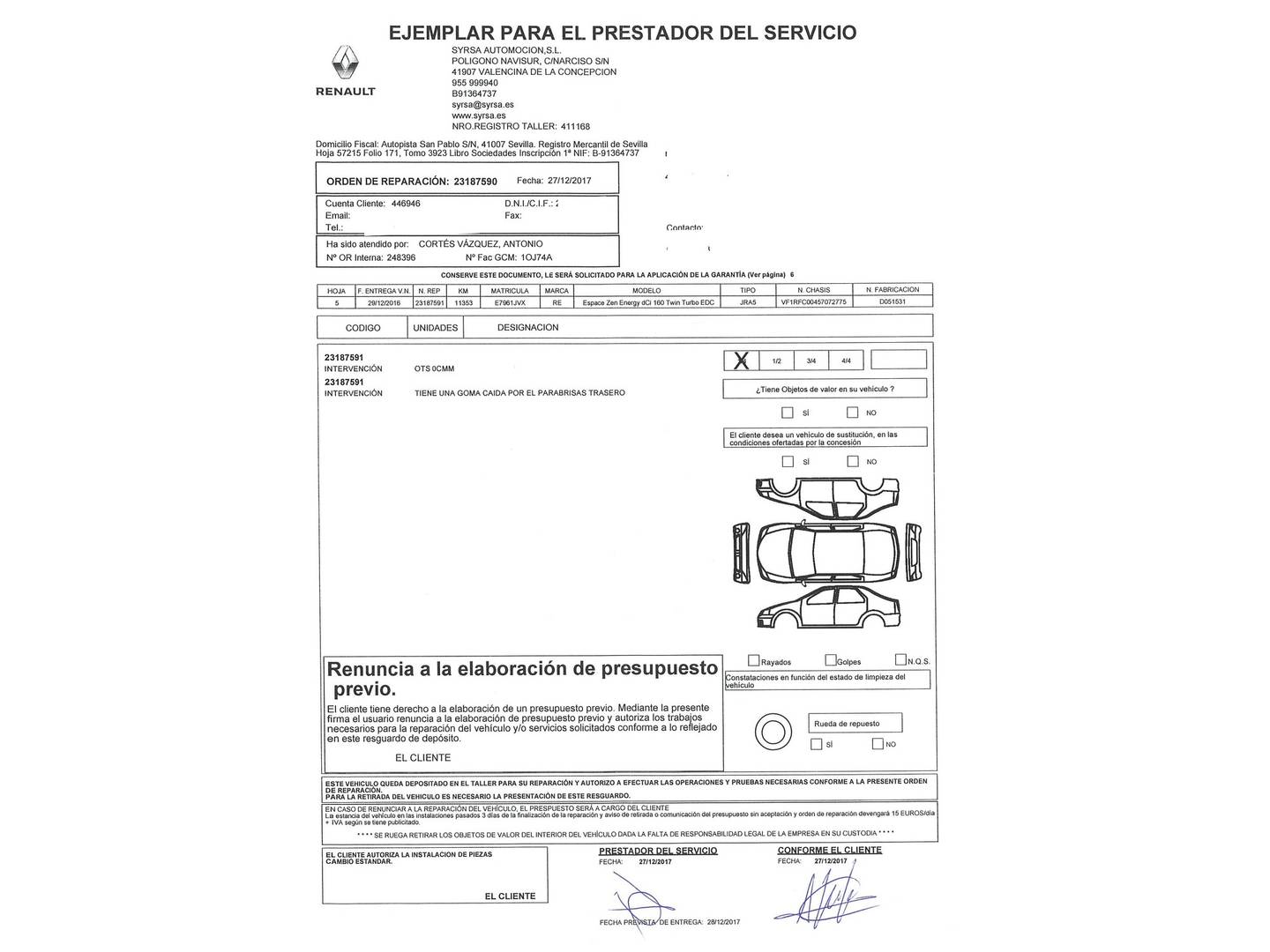 Foto del mantenimiento del Renault Espace Renault Espace Zen Energy TT dCi (160 CV) EDC 7 Plazas