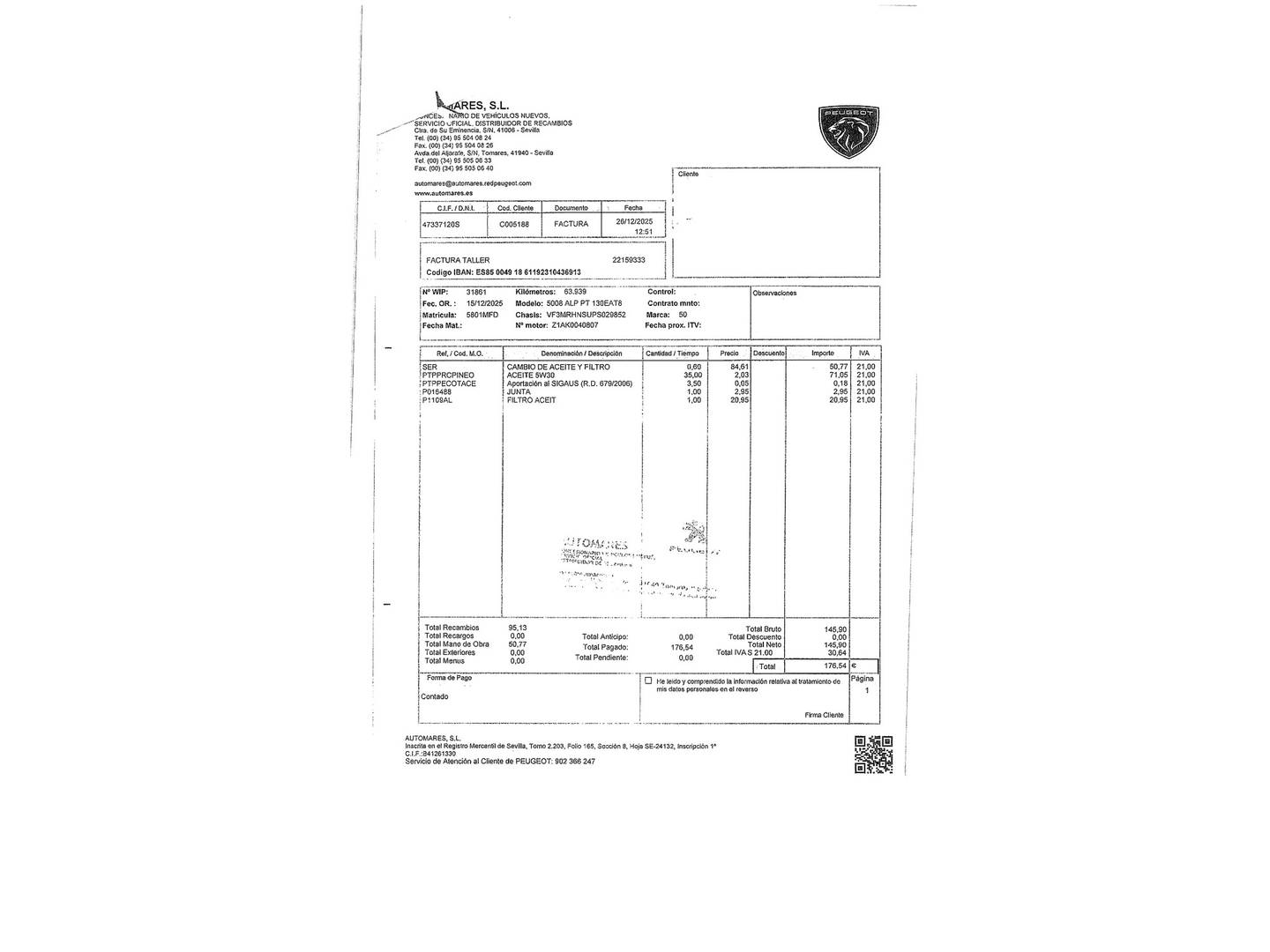 Foto del mantenimiento del Peugeot 5008 Peugeot 5008 PureTech 130 S&S Allure Pack EAT8 (130 CV) 7 plazas