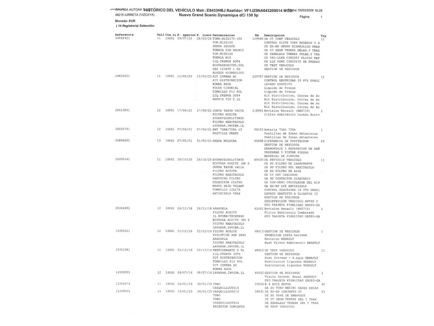 Foto del mantenimiento del Renault Grand Scénic Renault Grand Scenic Dynamique dCi (130 CV)
