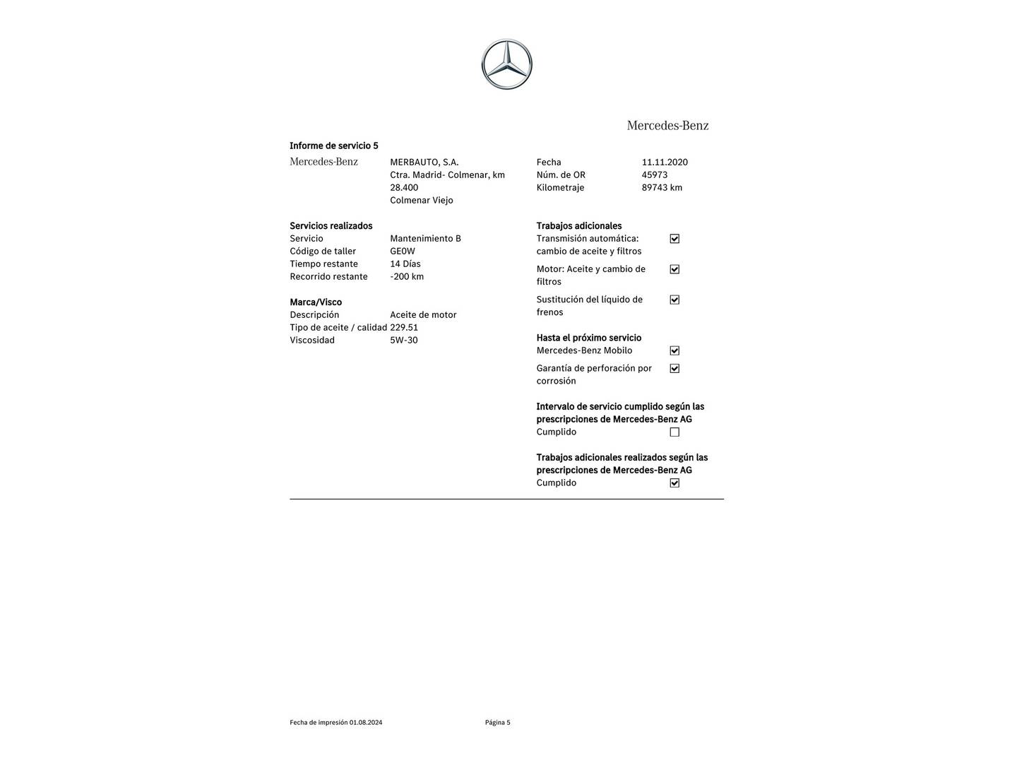 Foto del mantenimiento del Mercedes CLA Mercedes CLA 250 (211 CV)
