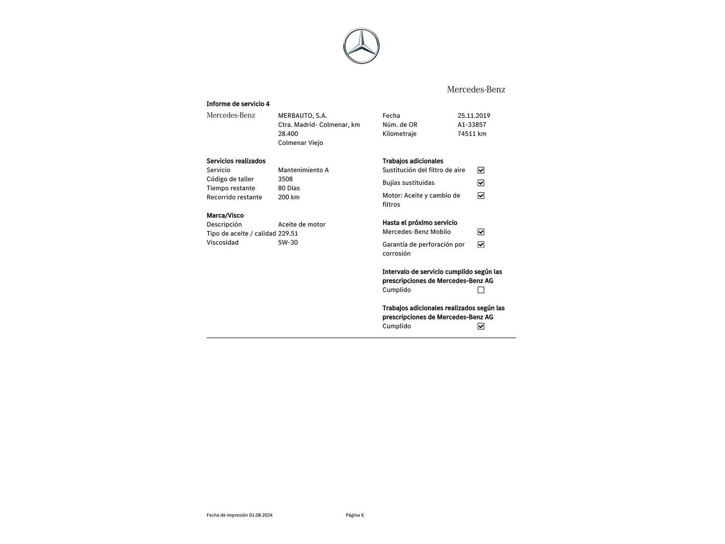 Foto del mantenimiento del Mercedes CLA Mercedes CLA 250 (211 CV)