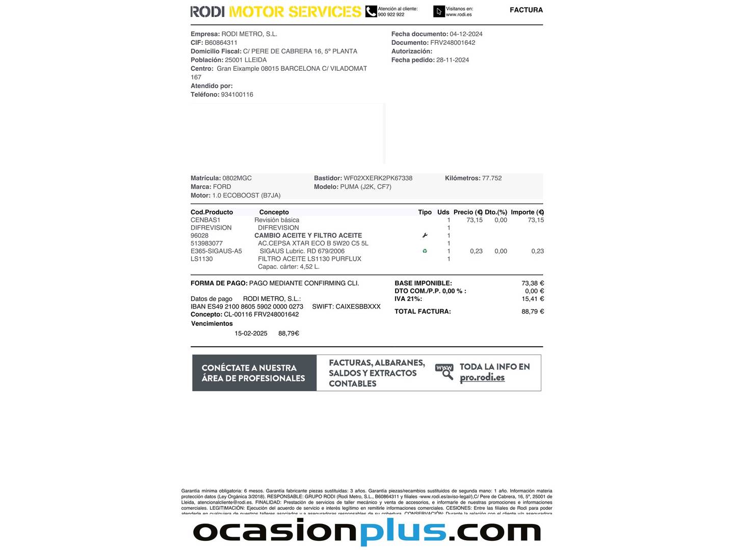 Foto del mantenimiento del Ford Puma Ford Puma 1.0 EcoBoost MHEV ST-Line X (125 CV)