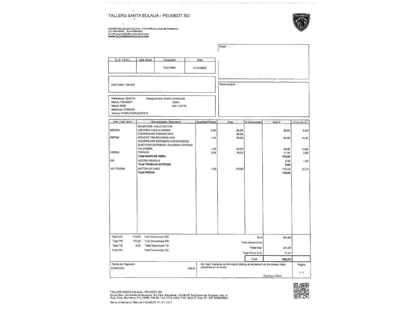 Foto del mantenimiento del Peugeot 5008 Peugeot 5008 BlueHDi 130 S&S Allure EAT8 (130 CV) 7 Plazas