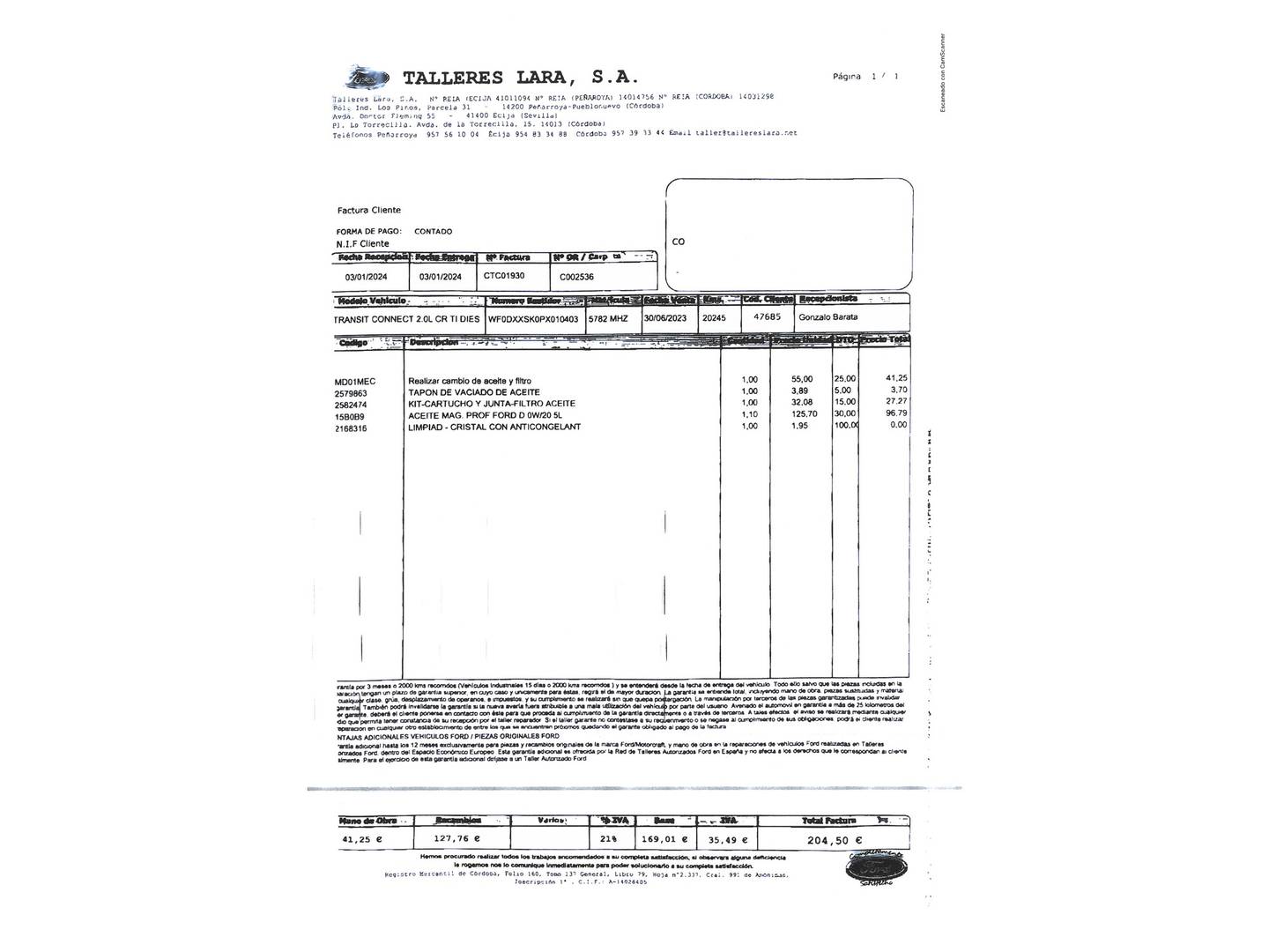 Foto del mantenimiento del Ford Tourneo Connect Ford Tourneo Connect 2.0 Ecoblue S&S Titanium (122 CV)