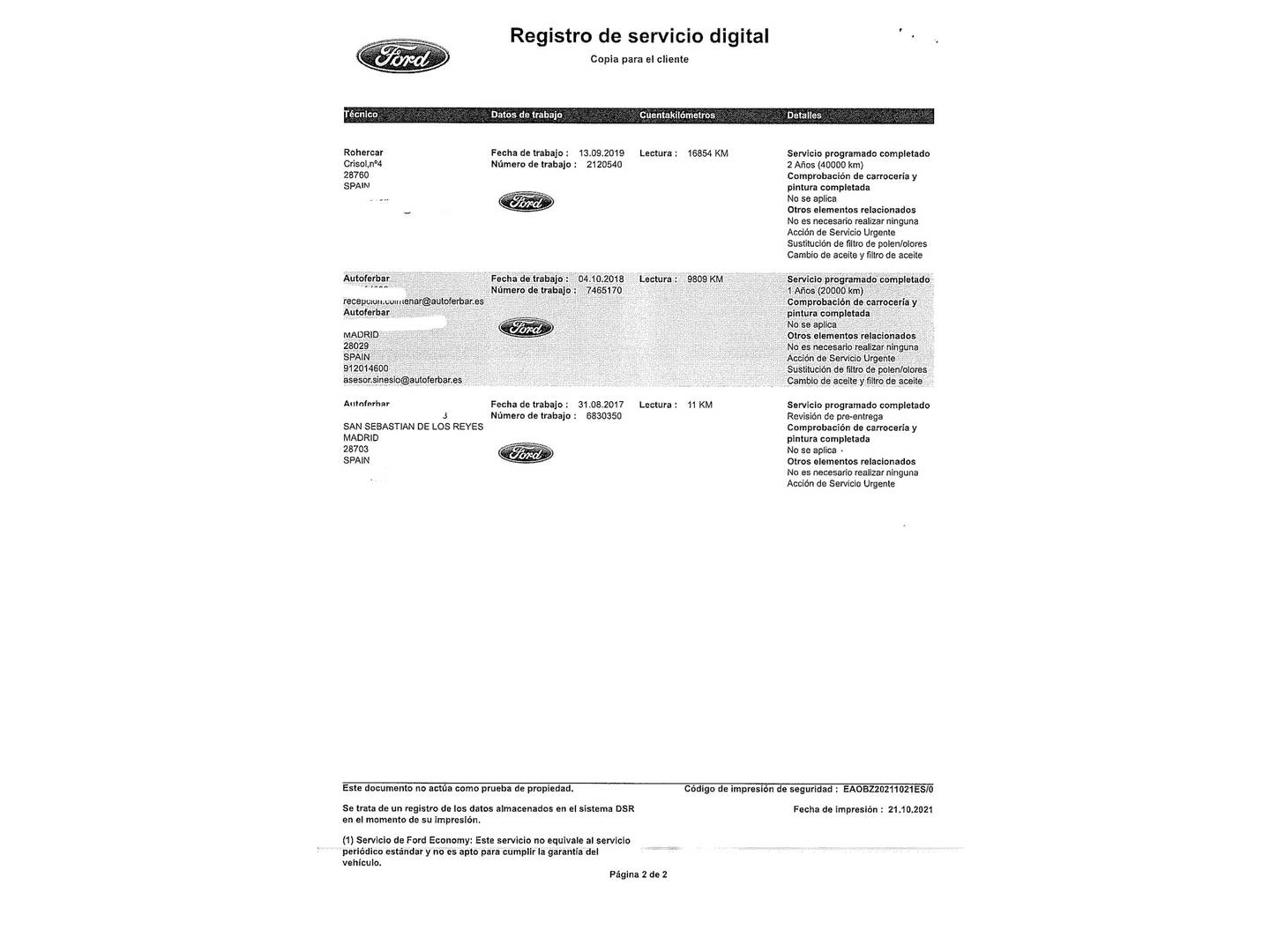 Foto del mantenimiento del Ford Ka+ Ford Ka+ 1.2 Ti-VCT Ultimate (85 CV)