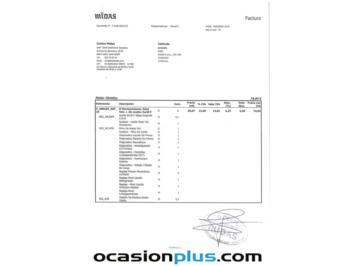 Foto del mantenimiento del Ford Focus Ford Focus 1.6 Trend (100 CV)