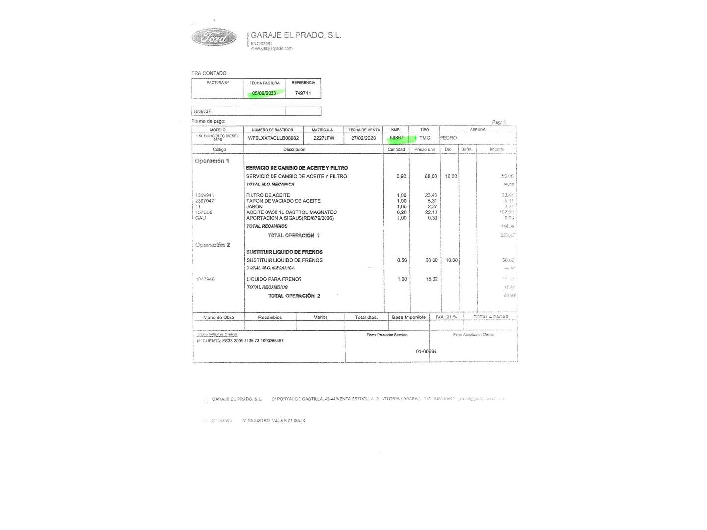 Foto del mantenimiento del Ford Tourneo Courier Ford Tourneo Courier 1.5 TDCi Titanium (100 CV)