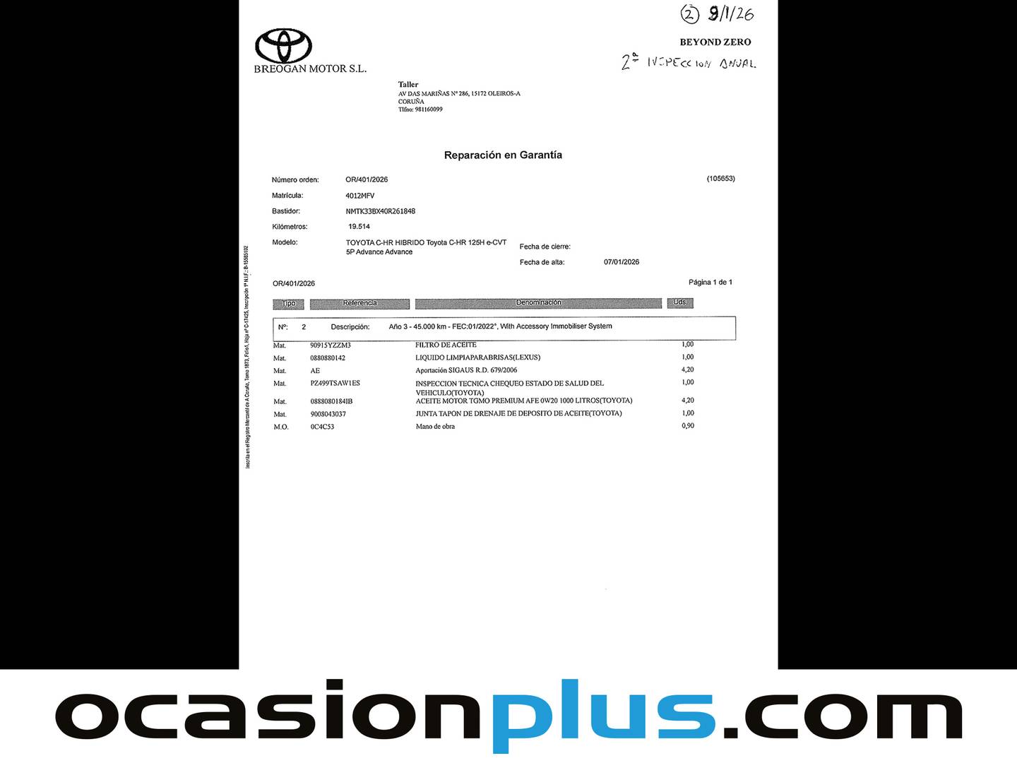 Foto del mantenimiento del Toyota C-HR Toyota C-HR 1.8 125H Advance (122 CV)