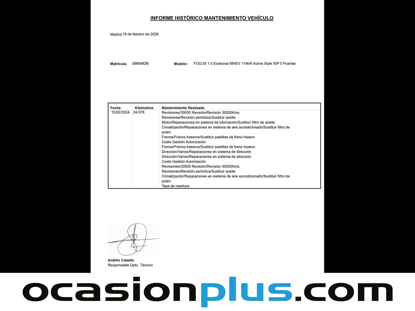 Foto del mantenimiento del Ford Focus Ford Focus 1.0 Ecoboost MHEV Active Style SIP (155 CV)