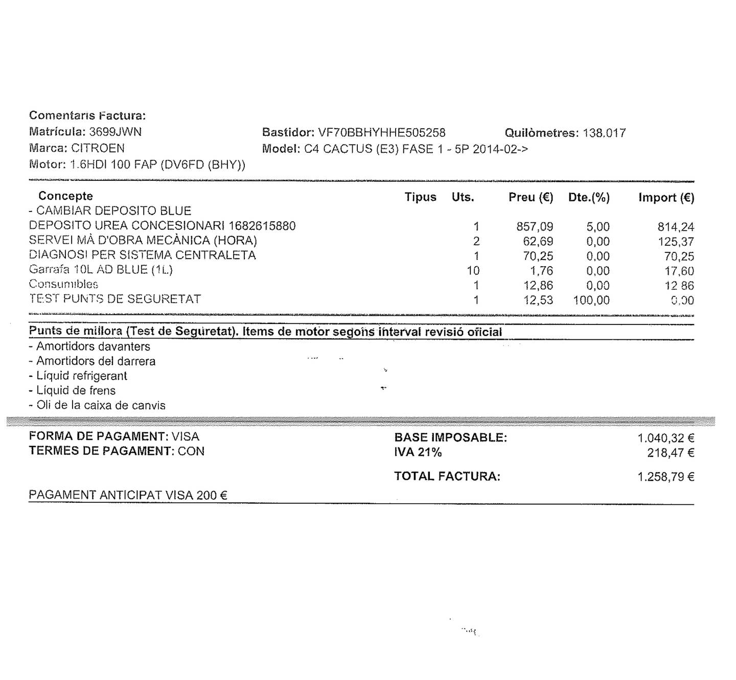 Foto del mantenimiento del Citroën C4 Cactus Citroën C4 Cactus BlueHDi 100 Shine ETG6 (100 CV)