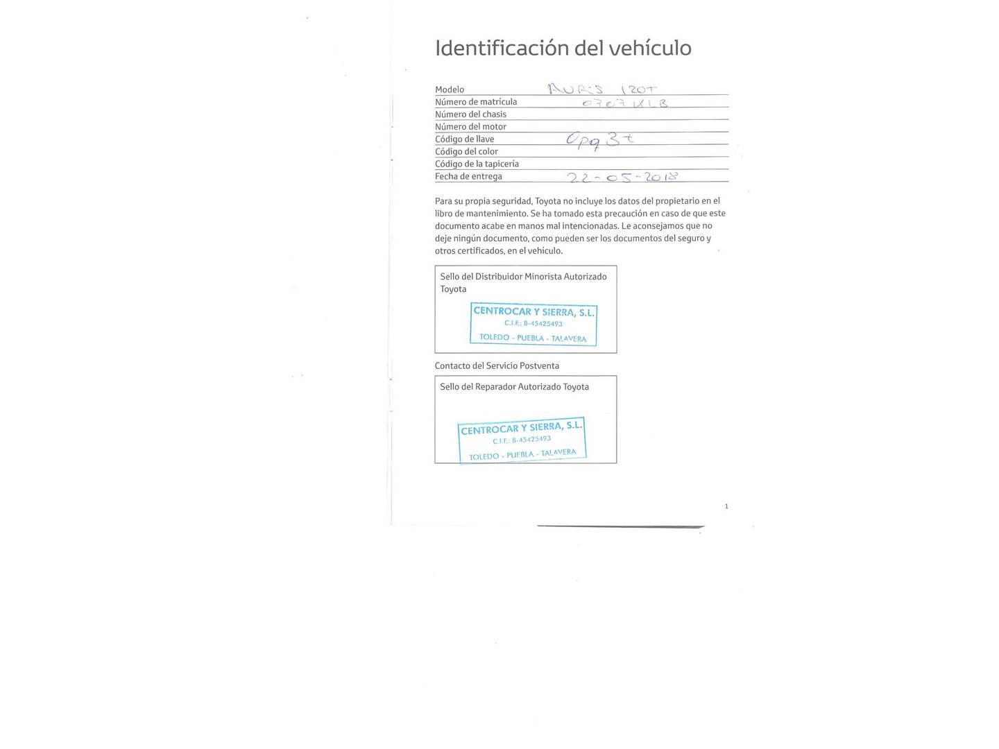 Foto del mantenimiento del Toyota Auris Toyota Auris 120T Active (116 CV)