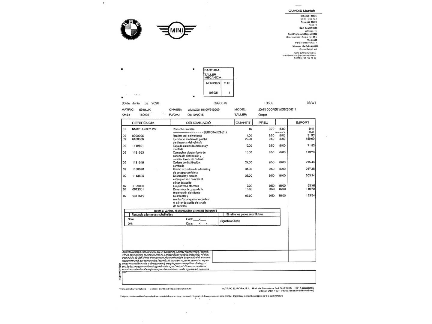 Foto del mantenimiento del Mini Countryman Mini MINI Countryman John Cooper Works ALL4 (218 CV)