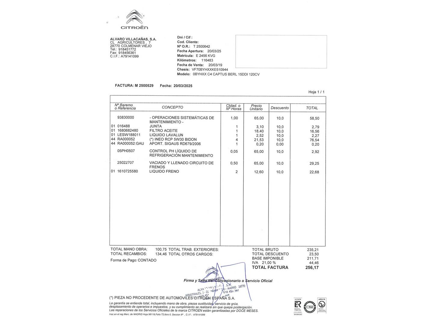 Foto del mantenimiento del Citroën C4 Cactus Citroën C4 Cactus BlueHDi 120 Shine EAT6 (120 CV)