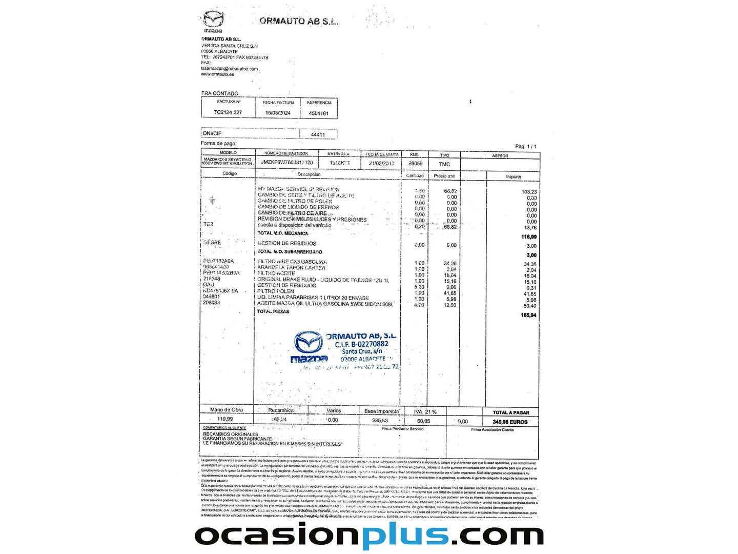 Foto del mantenimiento del Mazda CX-5 Mazda CX-5 2.0 Skyactiv-G Evolution Design Nav 2WD (165 CV)