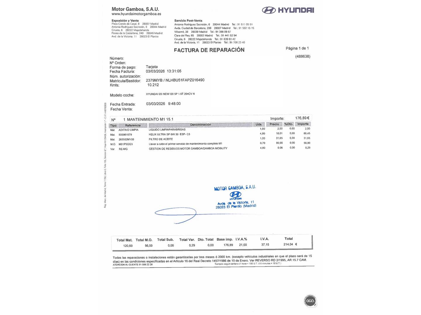 Foto del mantenimiento del Hyundai i20 Hyundai i20 1.6T N (204 CV)