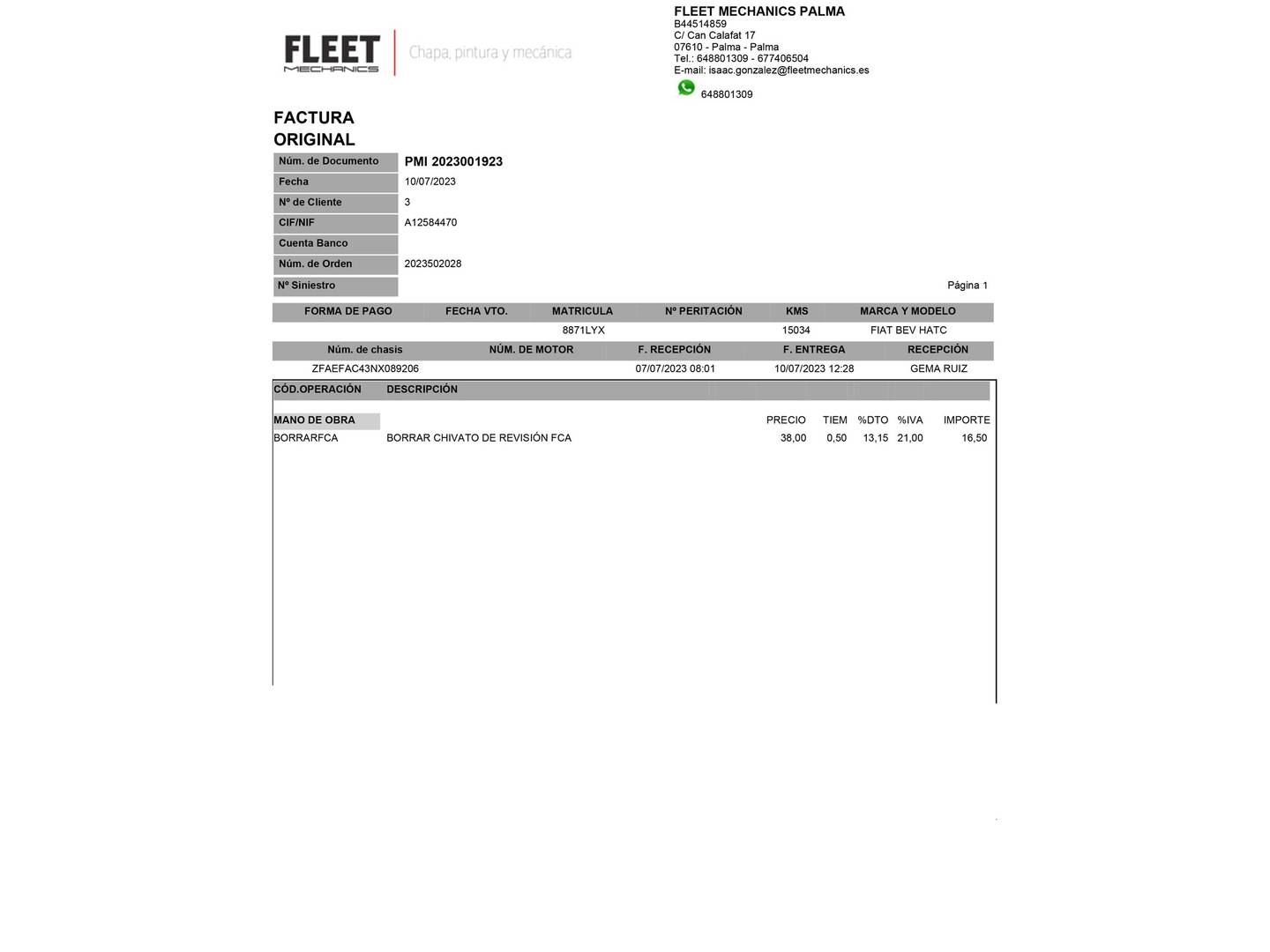 Foto del mantenimiento del Fiat 500 Fiat 500 Electrico Icon Hb 320km (118 CV)