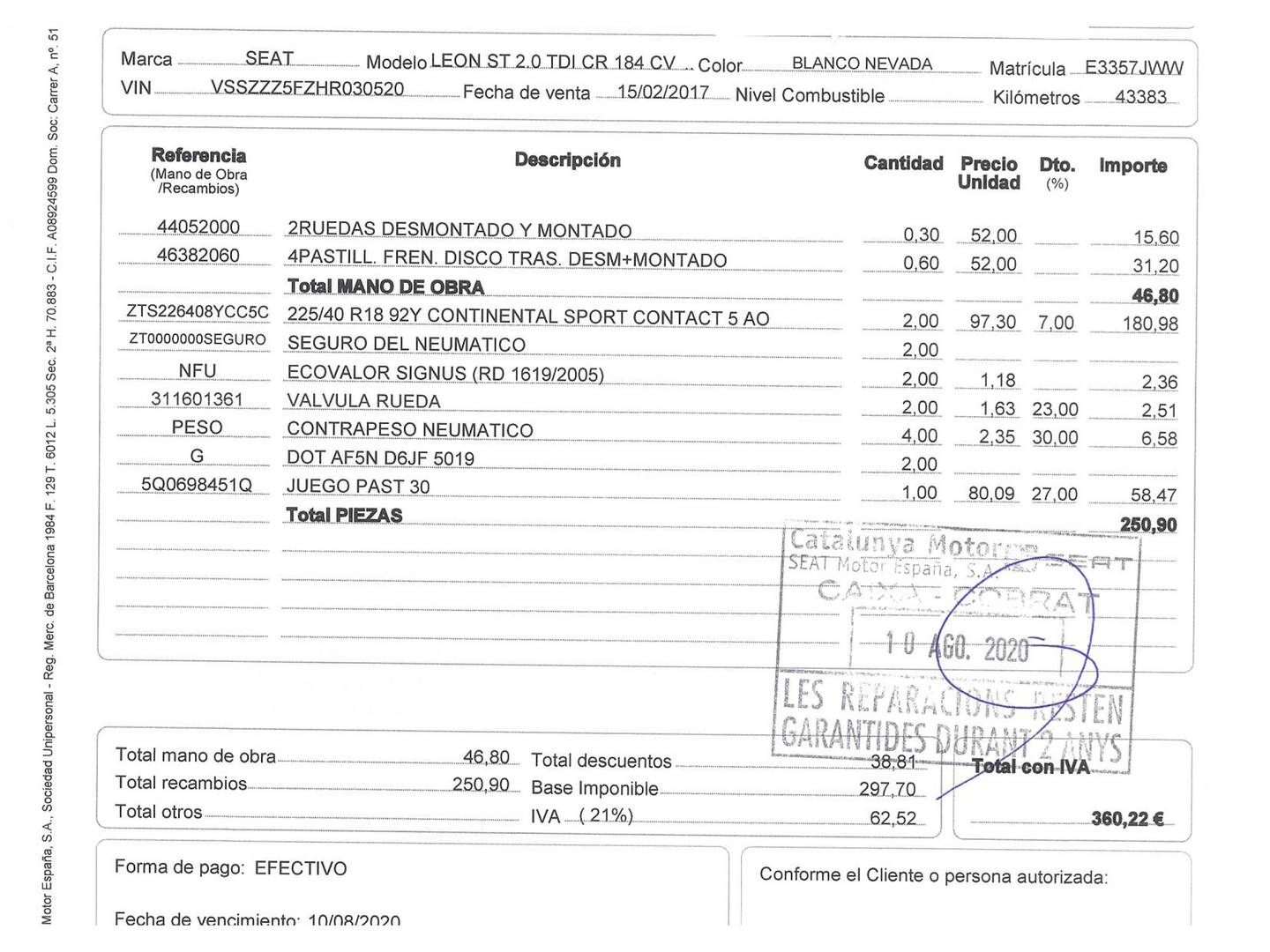 Foto del mantenimiento del Seat León Seat León ST 2.0 TDI S&S FR (184 CV)