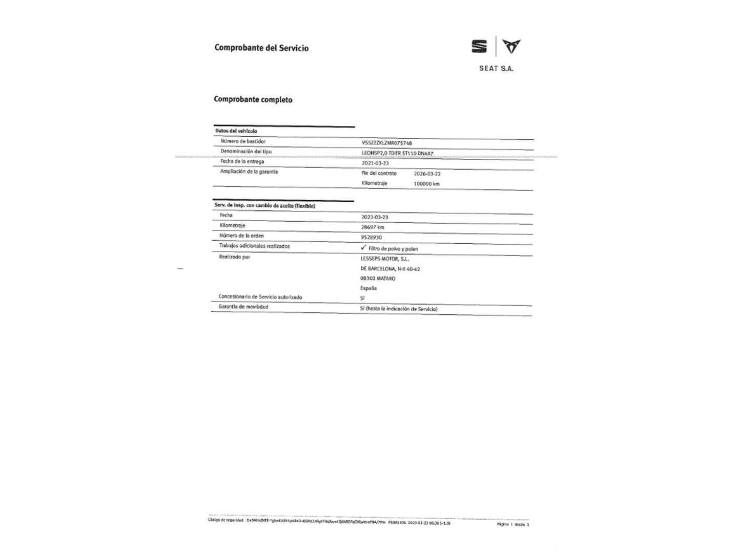 Foto del mantenimiento del Seat León Seat León ST ST 2.0 TDI S&S FR Go XL DSG (150 CV)