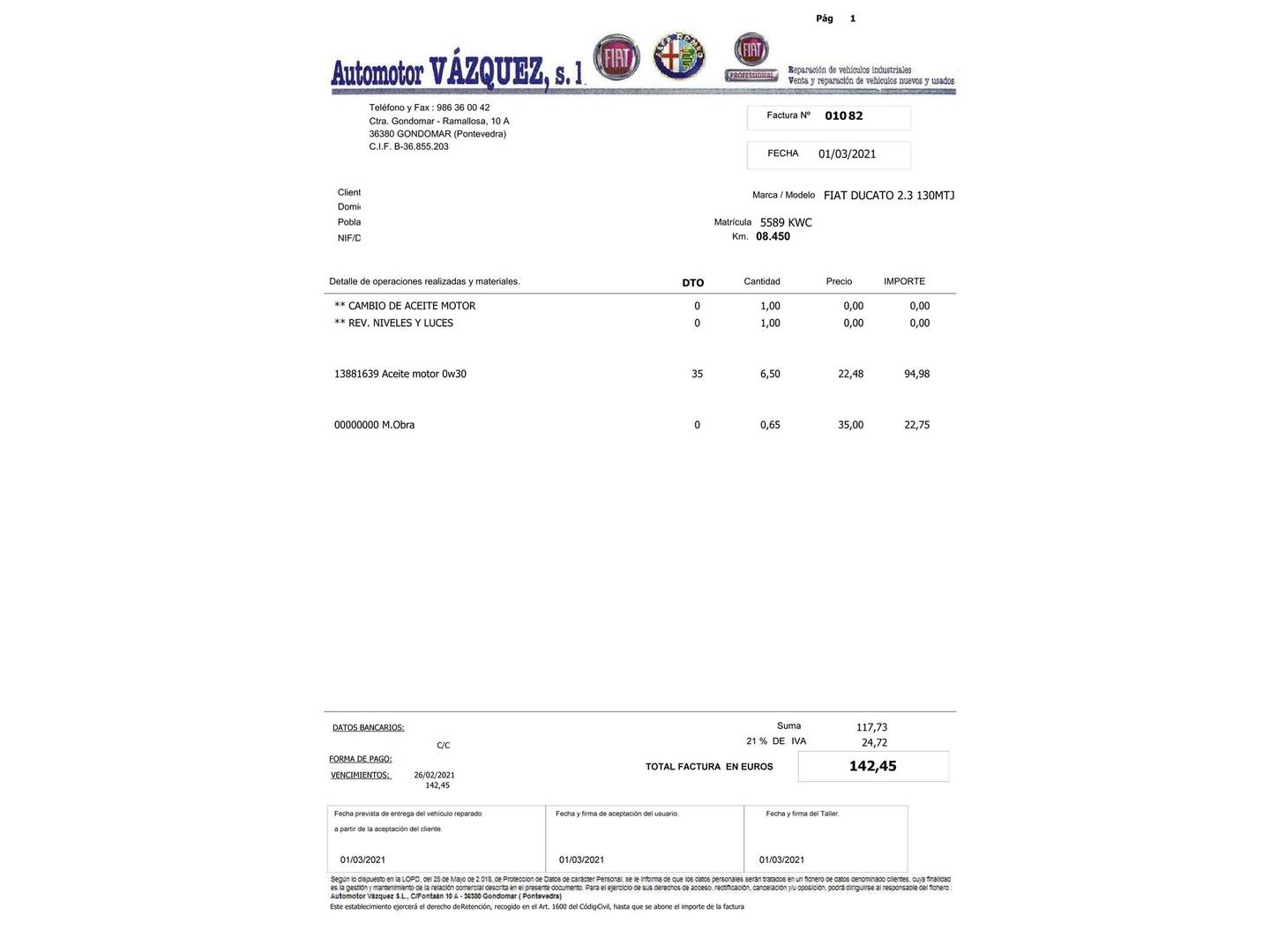 Foto del certificado del Benimar PERSEO Benimar PERSEO 2.3 D (130CV) 4 Plazas
