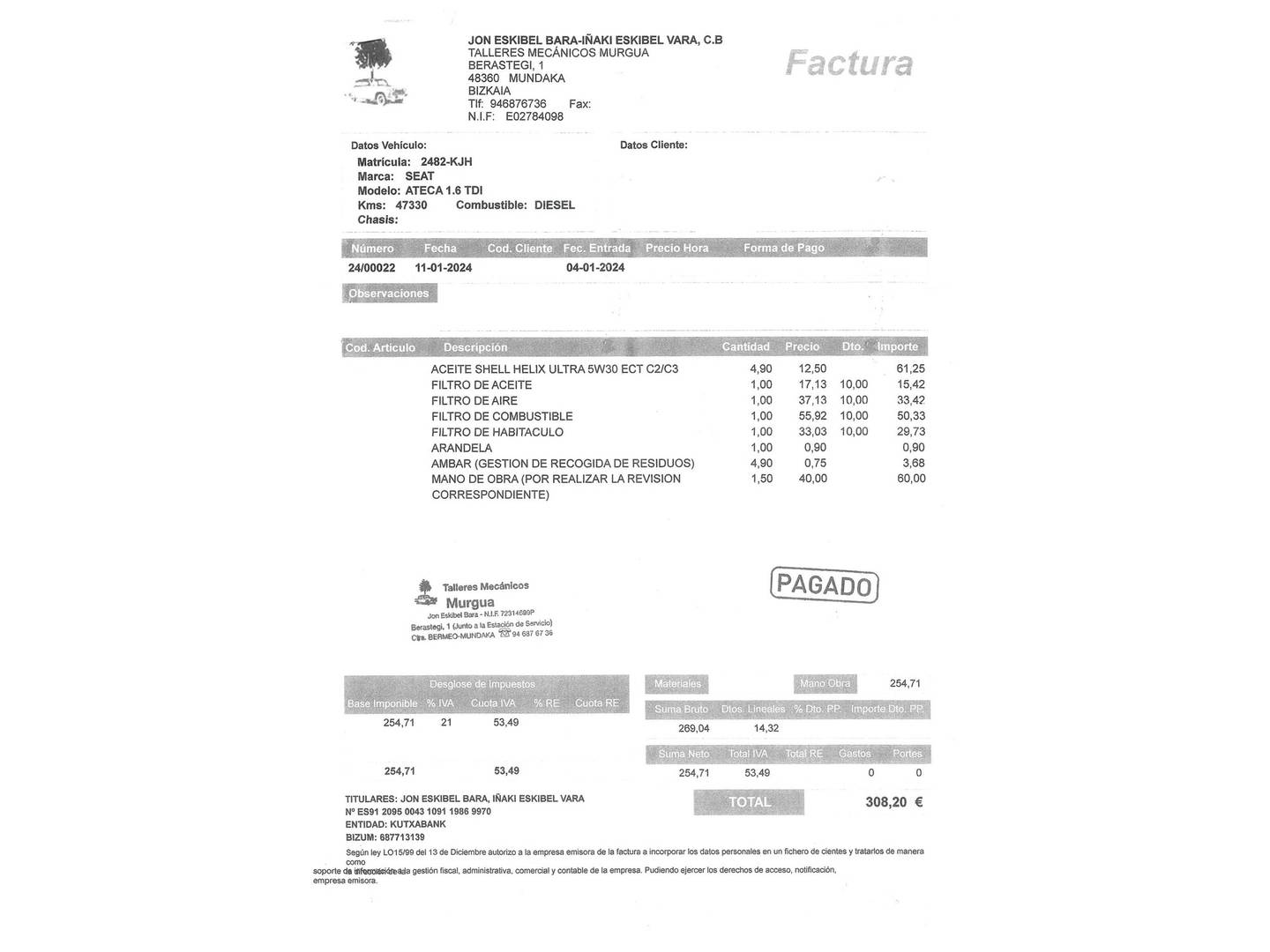 Foto del mantenimiento del Seat Ateca SEAT Ateca 1.6 TDI S&S Ecomotive Xcellence Plus (115 CV)