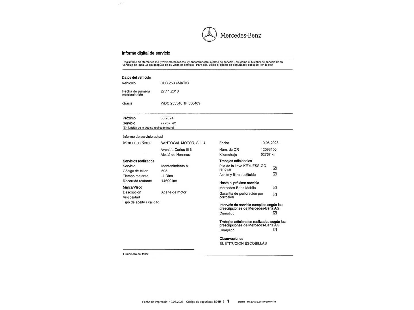 Foto del mantenimiento del Mercedes GLC Coupé Mercedes GLC Coupé 250 4Matic (211 CV)