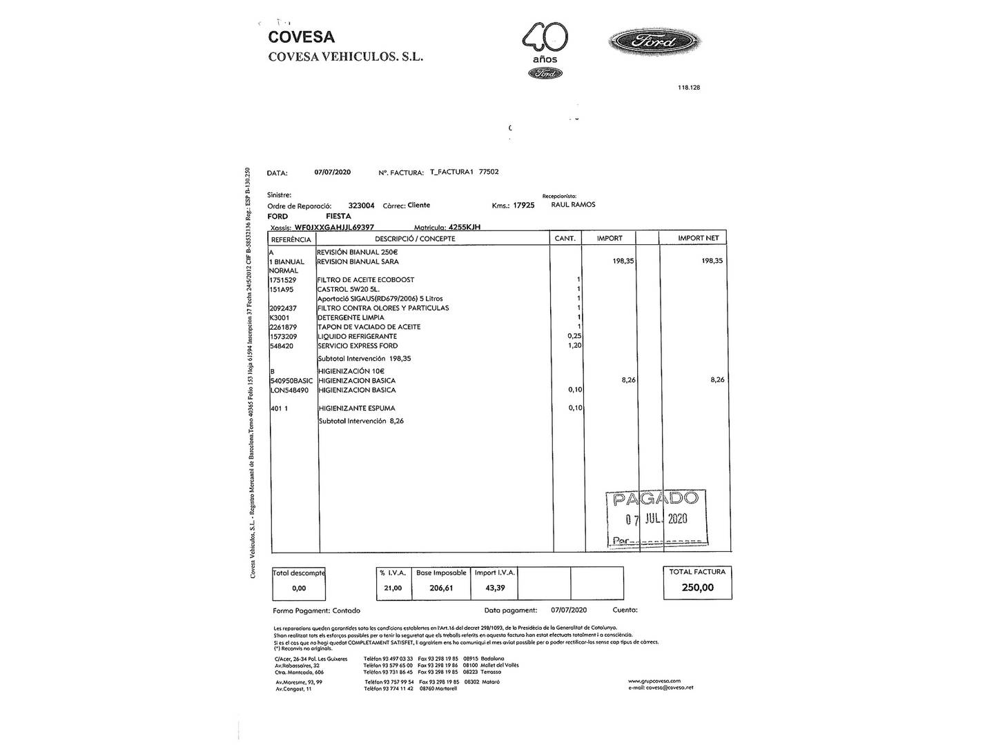 Foto del mantenimiento del Ford Fiesta Ford Fiesta 1.1 Ti-VCT Trend+ (85 CV)