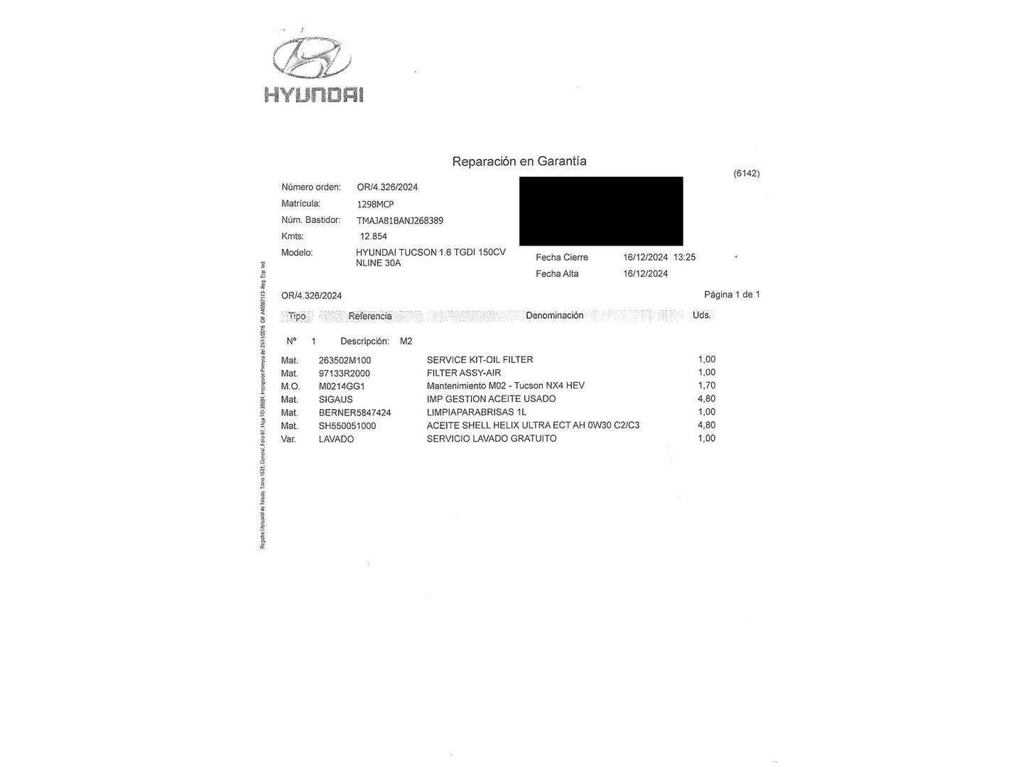 Foto del mantenimiento del Hyundai Tucson Hyundai Tucson 1.6 TGDI N-Line 30 Aniversario (150 CV)
