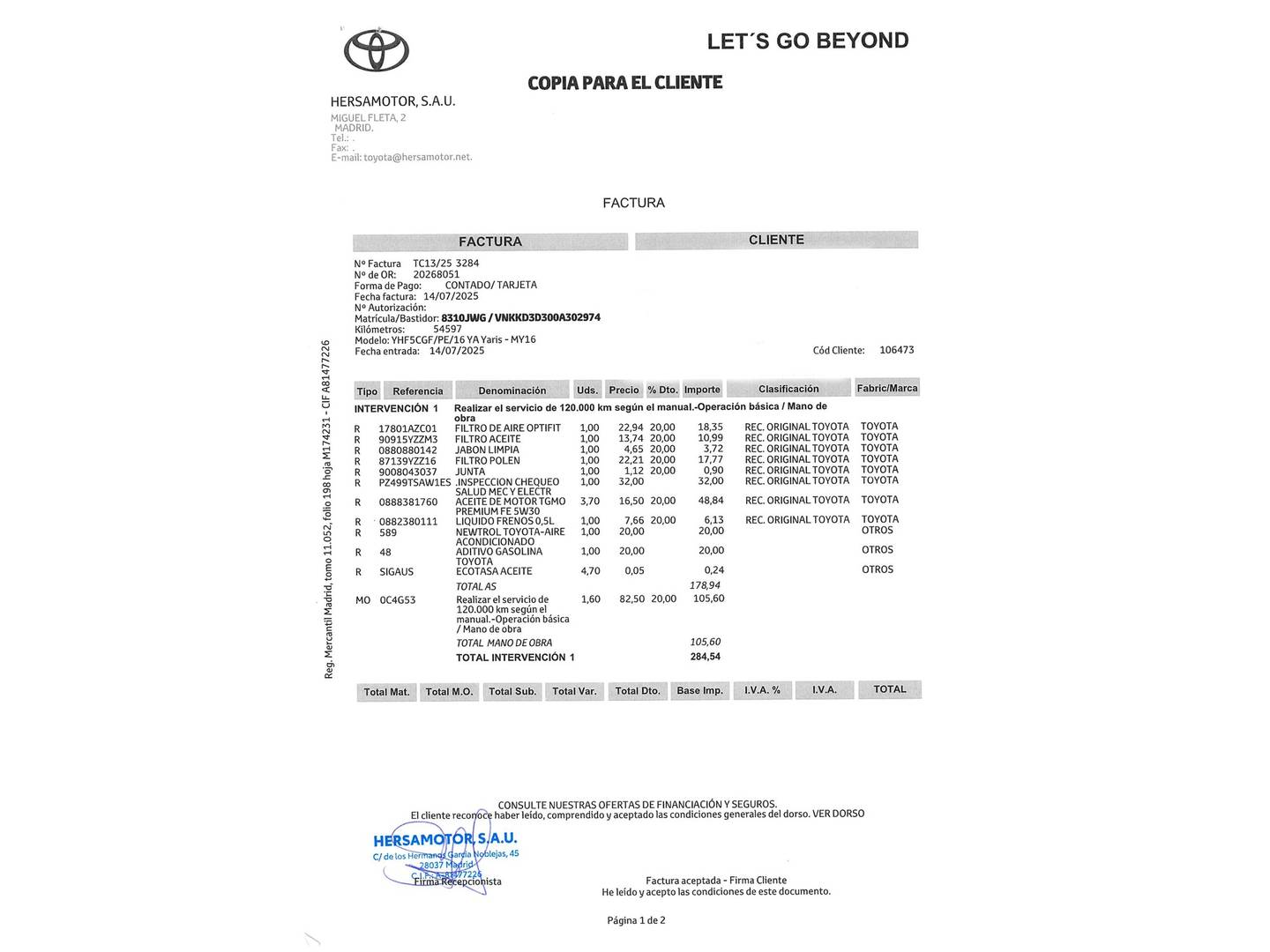 Foto del mantenimiento del Toyota Yaris Toyota Yaris 1.5 Hybrid Advance (100 CV)