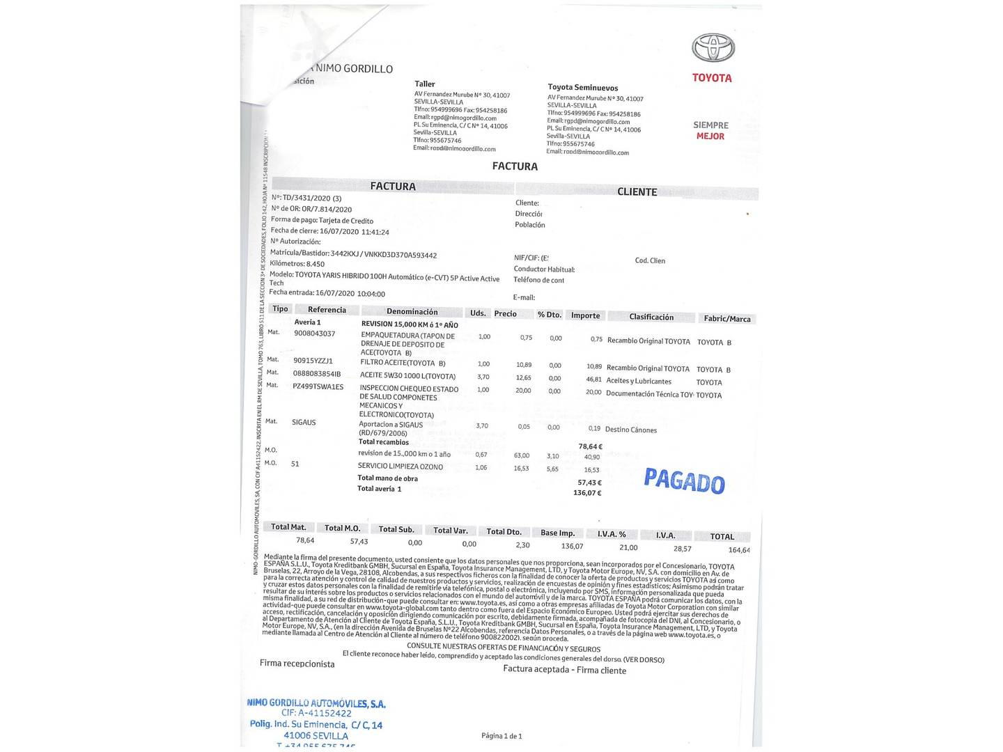 Foto del mantenimiento del Toyota Yaris Toyota Yaris 1.5 100H Active (100 CV)