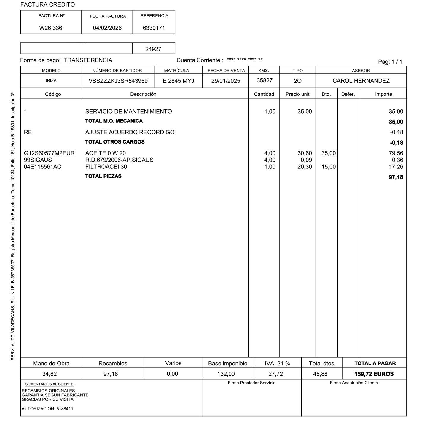 Foto del mantenimiento del Seat Ibiza Seat Ibiza 1.0 TSI S&S Xcellence (115 CV)