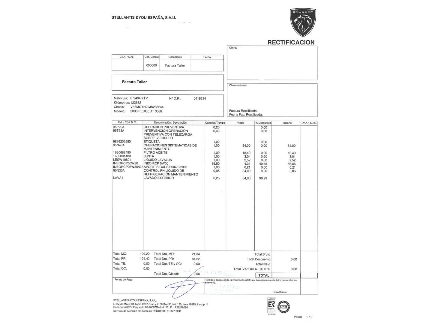 Foto del mantenimiento del Peugeot 3008 Peugeot 3008 BlueHDI 130 S&S Allure (130 CV)