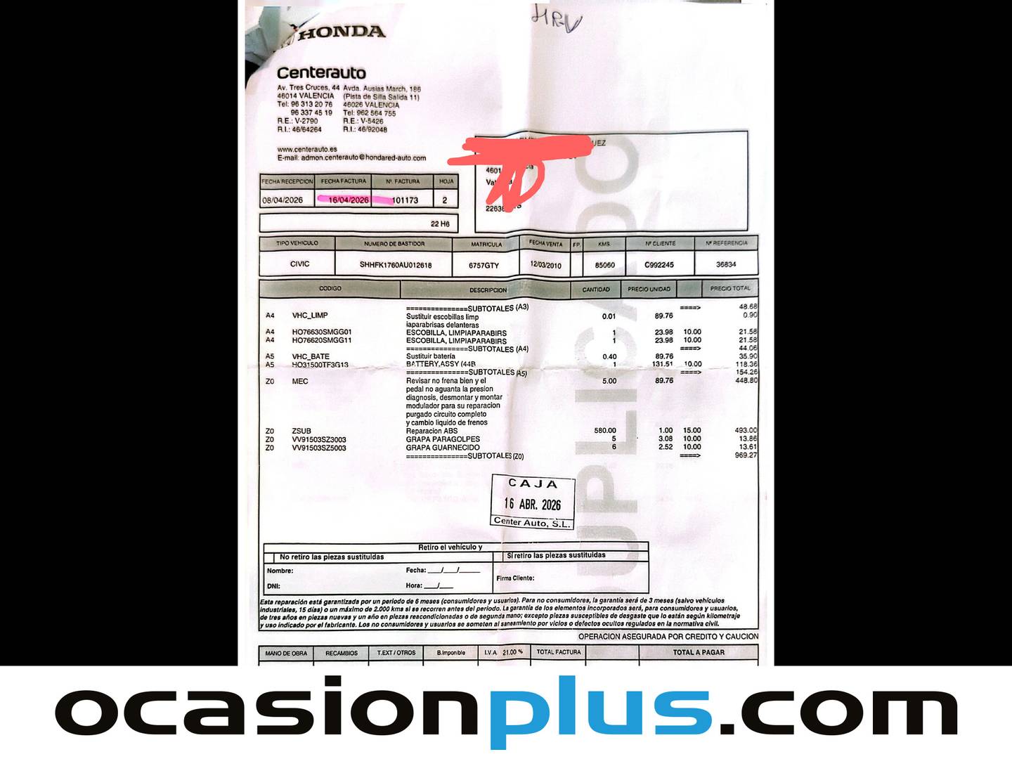 Foto del mantenimiento del Honda Civic Honda Civic 1.4 I-VTEC Comfort (100 CV)