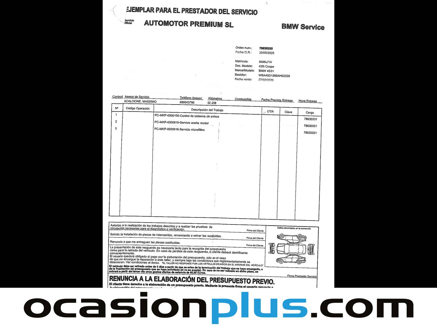 Foto del mantenimiento del BMW Serie 4 BMW Serie 4 420i Coupe (184 CV)