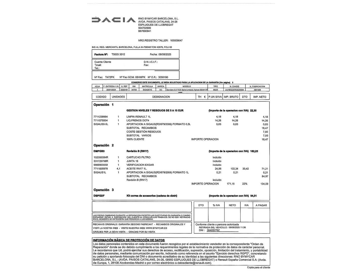 Foto del mantenimiento del Dacia Sandero Dacia Sandero Serie Limitada Xplore TCe (90 CV)