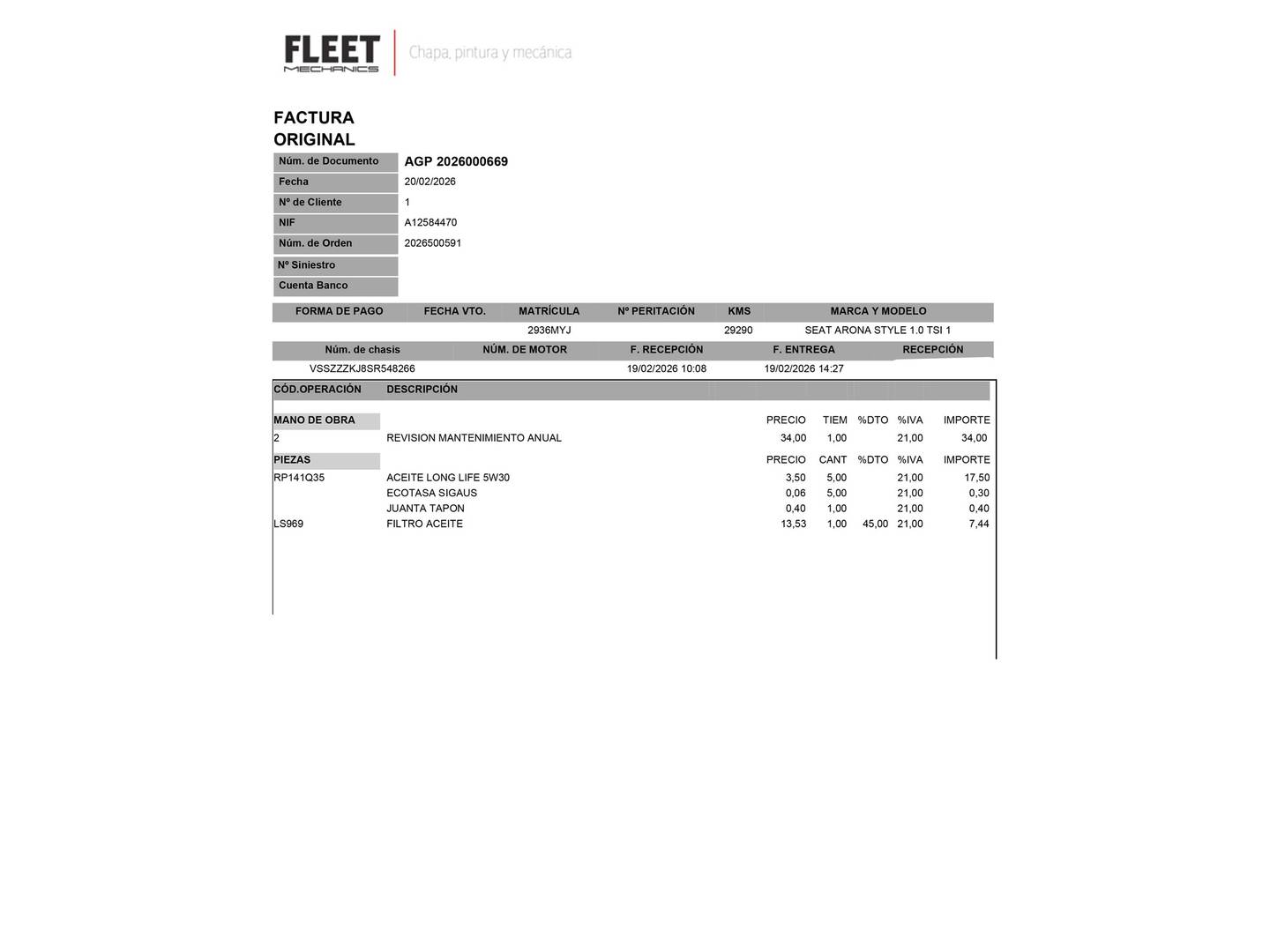 Foto del mantenimiento del Seat Arona Seat Arona 1.0 TSI Style Special Edition (115 CV)