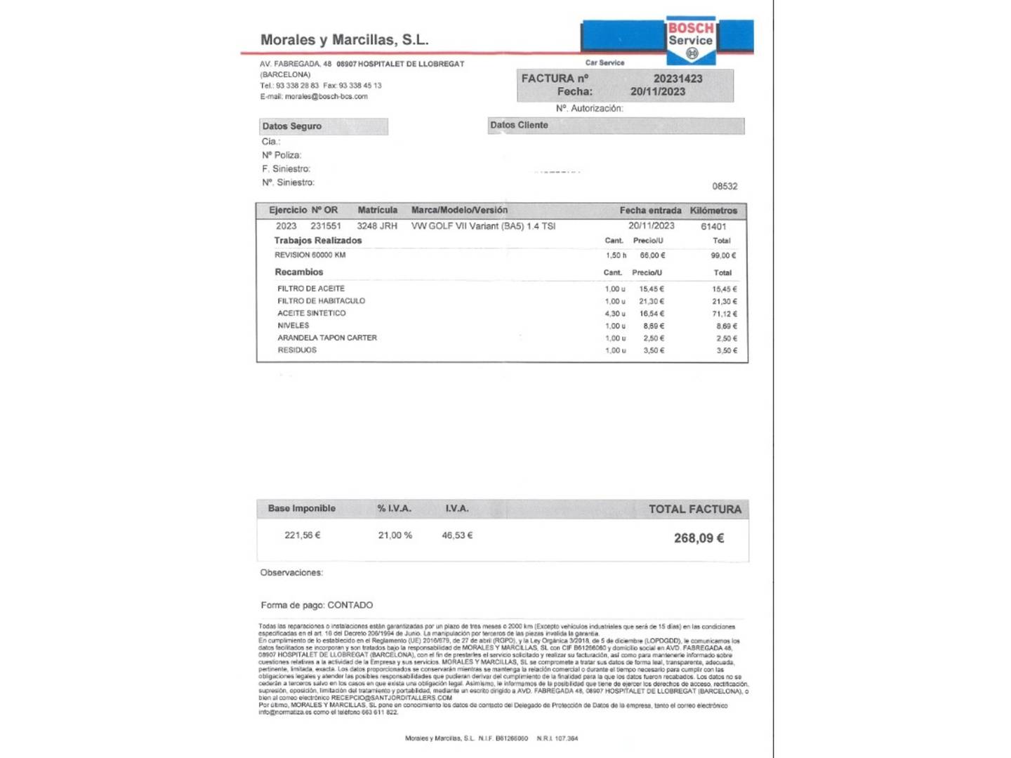 Foto del mantenimiento del Volkswagen Golf Volkswagen Golf Sport 1.4 TSI BMT ACT Tech (150 CV) DSG Pack R-Line