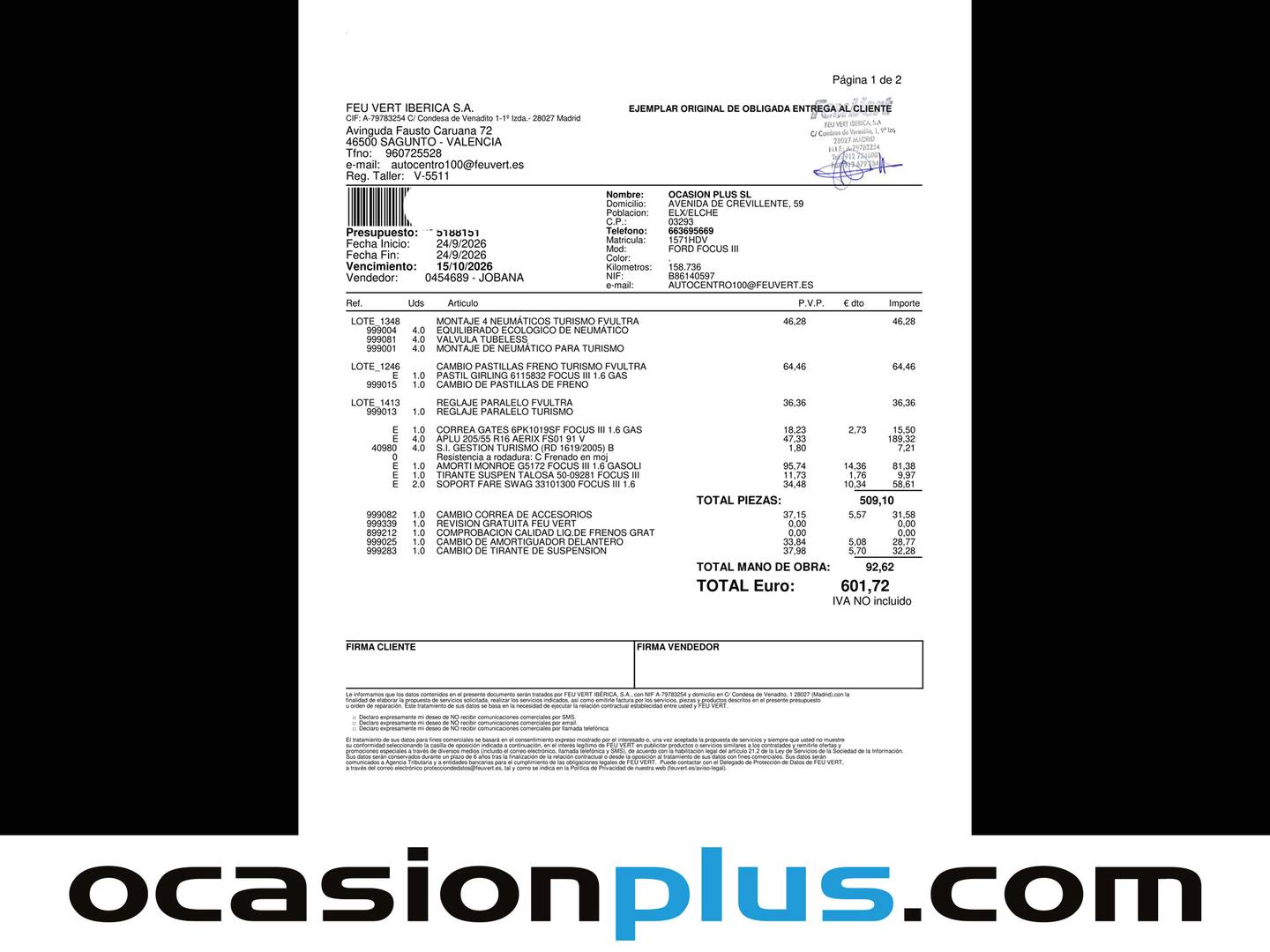 Foto del mantenimiento del Ford Focus Ford Focus Sportbreak 1.6 TI-VCT Trend (105 CV)