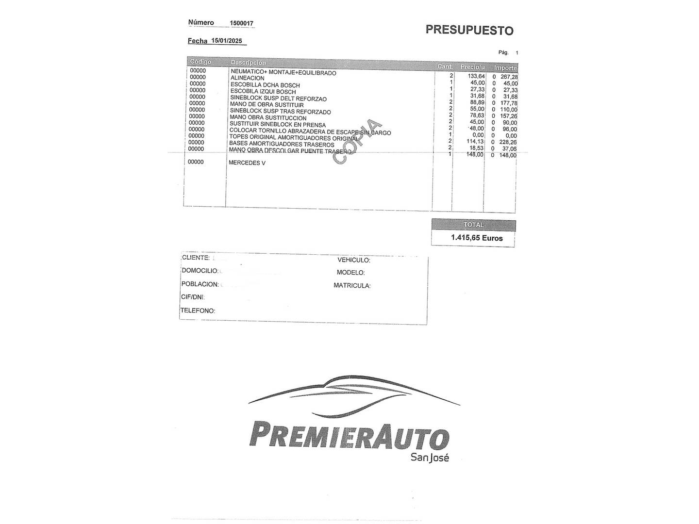 Foto del mantenimiento del Mercedes Clase V Mercedes Clase V V 220 CDI Largo (163 CV) 7 Plazas