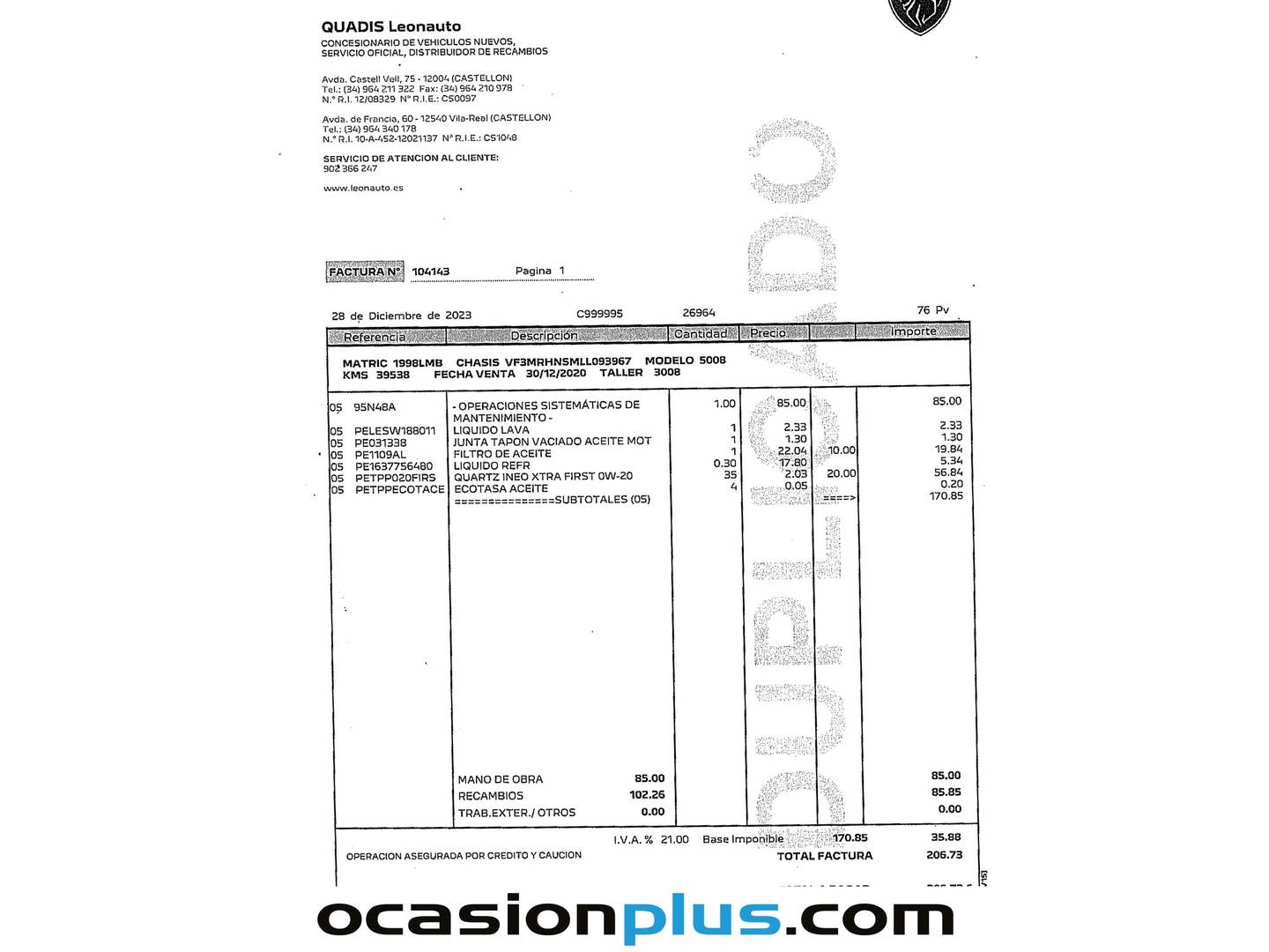 Foto del mantenimiento del Peugeot 5008 Peugeot 5008 PureTech 130 S&S Active Pack (130 CV) 7 Plazas