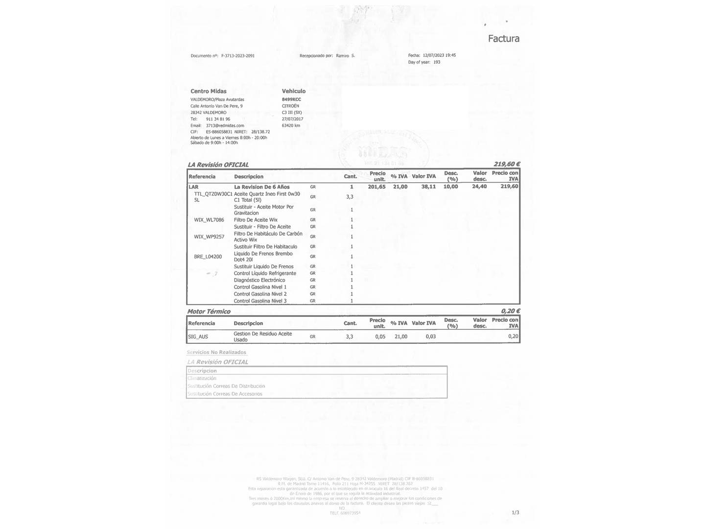 Foto del mantenimiento del Citroën C3 Citroën C3 PureTech 82 Feel (83 CV)