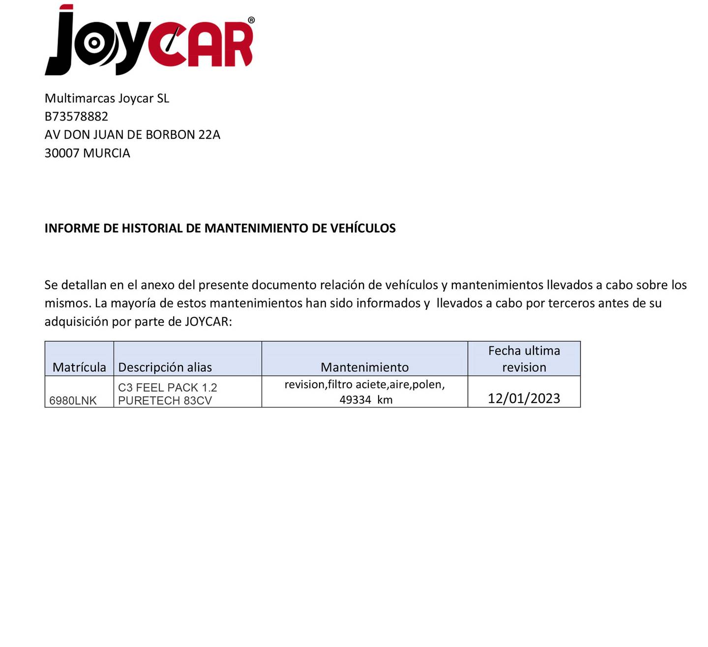 Foto del mantenimiento del Citroën C3 Citroen C3 PureTech 83 Feel Pack  (83 CV)