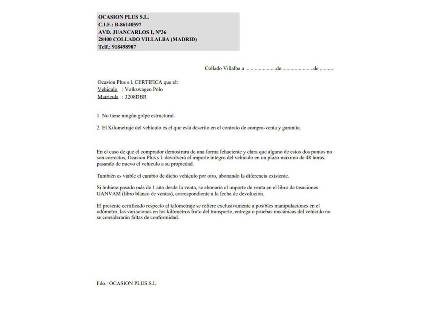 Foto del certificado del Volkswagen Polo Volkswagen Polo Match 1.4 TDI (75 CV)