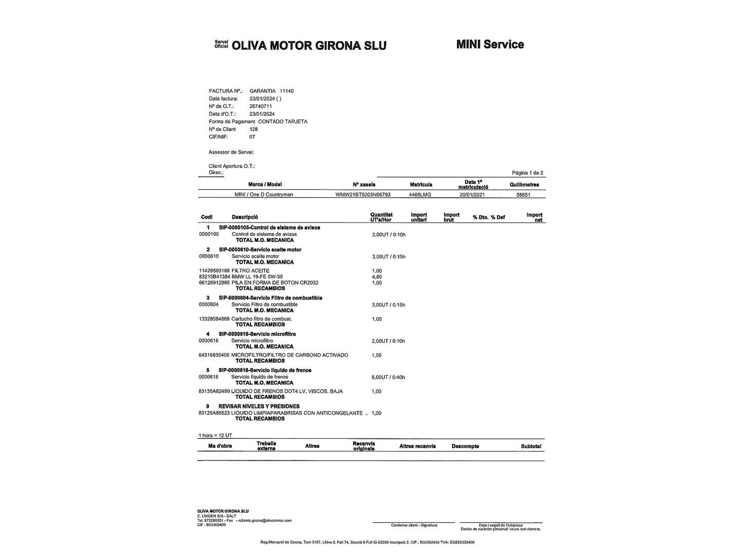 Foto del mantenimiento del Mini Countryman MINI MINI Countryman One D  (116 CV)