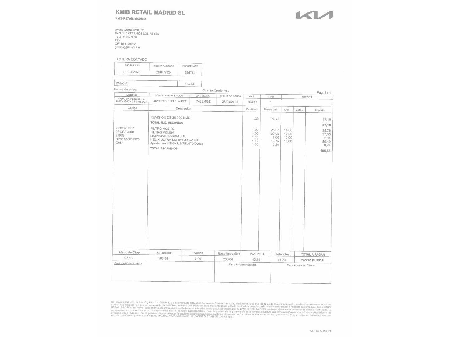 Foto del mantenimiento del KIA Ceed KIA Ceed 1.6 MHEV GT Line DCT (136 CV)