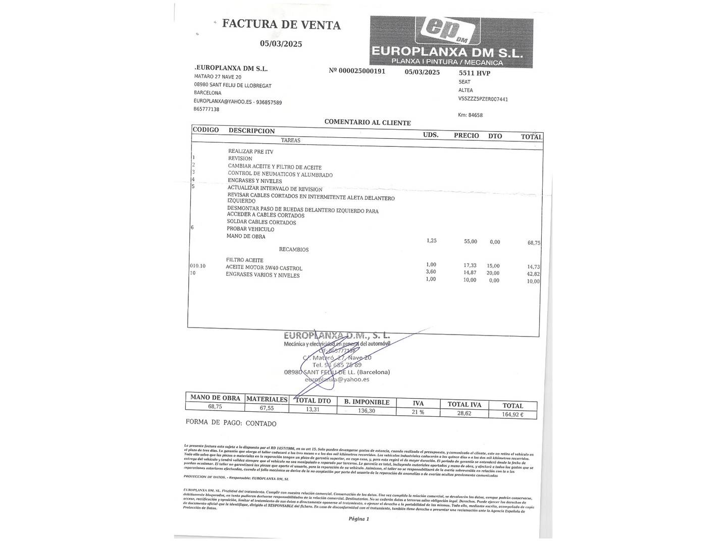 Foto del mantenimiento del Seat Altea XL Seat Altea XL 1.2 TSI Reference 4Kids (105 CV)