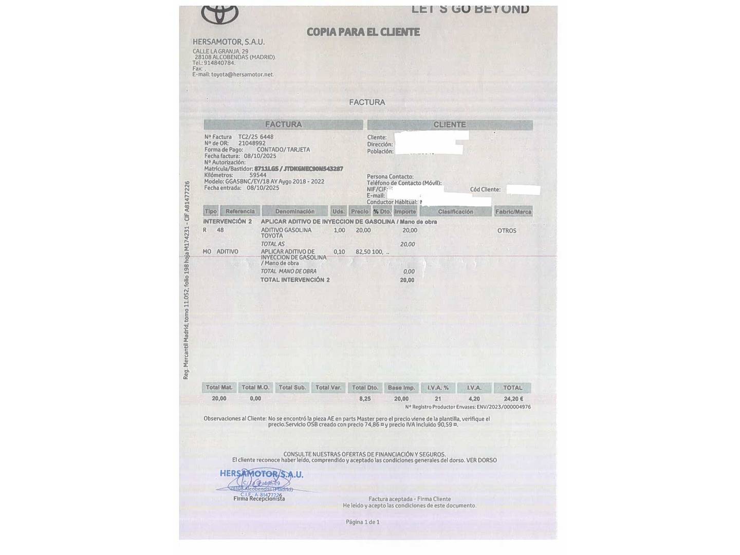 Foto del mantenimiento del Toyota Aygo Toyota Aygo 70 x-style (72 CV)